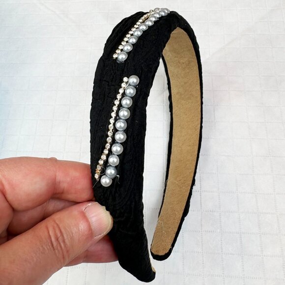 Stylish rhinestones and pearls Black Headband. New without tags - Picture 3 of 14